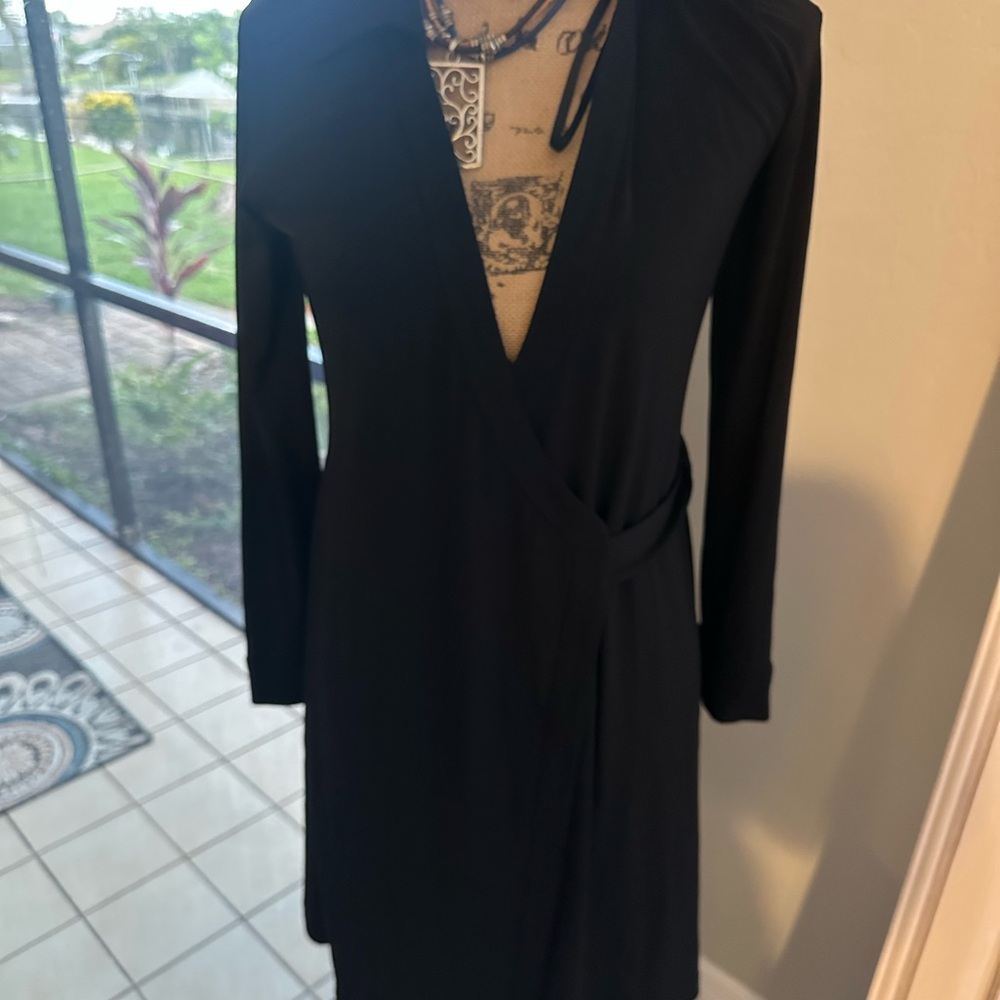 Calvin Klein Blue Sheath Dress with Plunge Neckline